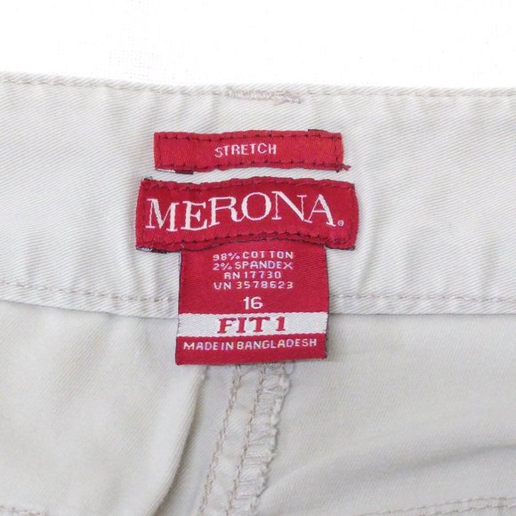 Merona Women Capri 36x21 Fit 1 Stretch Hi-Rise Double Button Beige Tag Sz 16 EUC - Picture 3 of 5